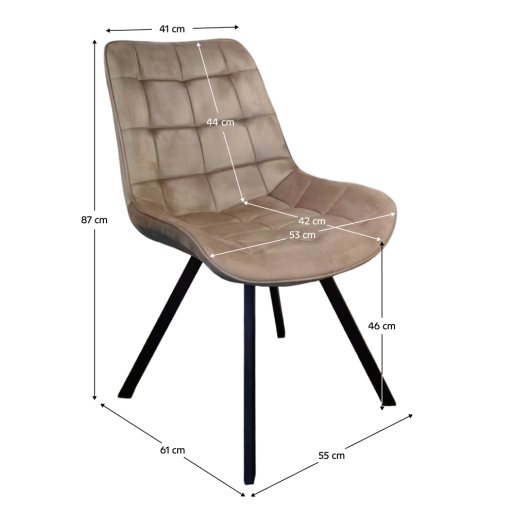 Scaun dining catifea maro taupe metal negru Samira 55x61x87 cm