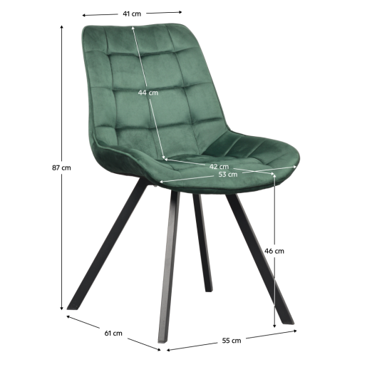 Scaun dining catifea verde metal negru Samira 55x61x87 cm