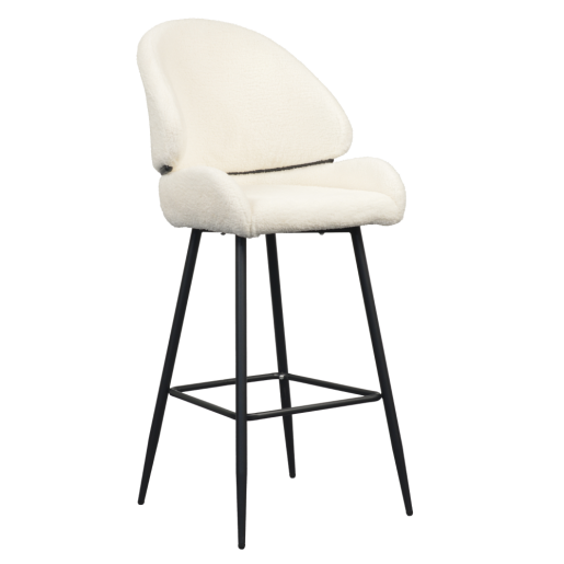Scaun bar metal negru textil alb buclat Sanako 51x59x115 cm