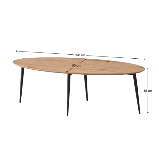 Masuta de cafea MDF stejar artisan metal negru Sanam 120x50x38 cm