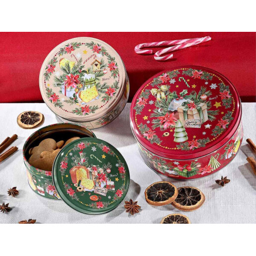 Set 3 cutii Craciun metal multicolor 20x9 cm, 17x8 cm, 13.5x7 cm