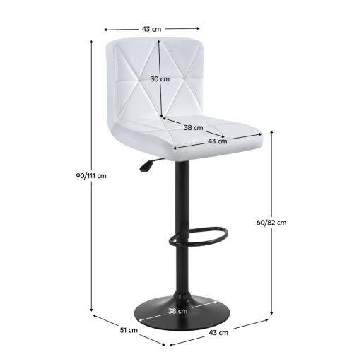 Scaun bar metal negru piele ecologica alba Selest 43x51x90-111 cm