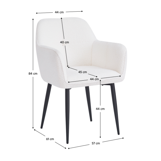 Fotoliu de design textil alb buclat metal negru Sener 57x61x84 cm