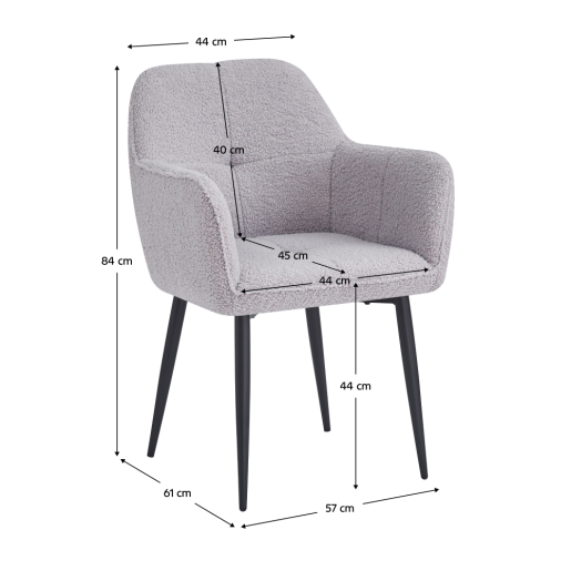 Fotoliu de design textil gri buclat metal negru Sener 57x61x84 cm