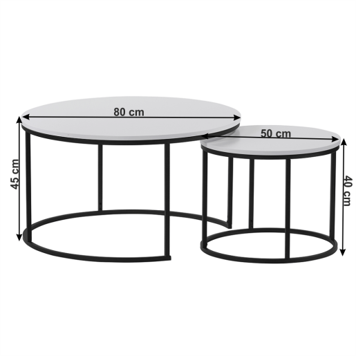 Set 2 masute cafea mdf alb metal negru Iklin 80x45 cm, 50x40 cm 