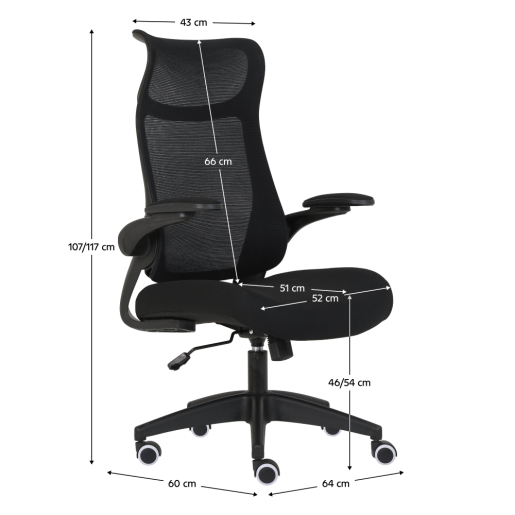 Scaun birou negru Seton 64x60x107-117 cm