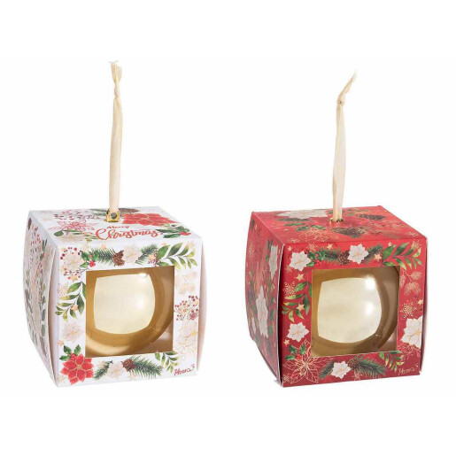 Set 20 sfere plastic auriu, cutie Craciun cm 8 x 8 x 8 H