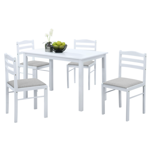 Set masa, 4 scaune mdf alb textil gri Somin 110,5x70,5x76 cm, 40,6x45x84,6 cm