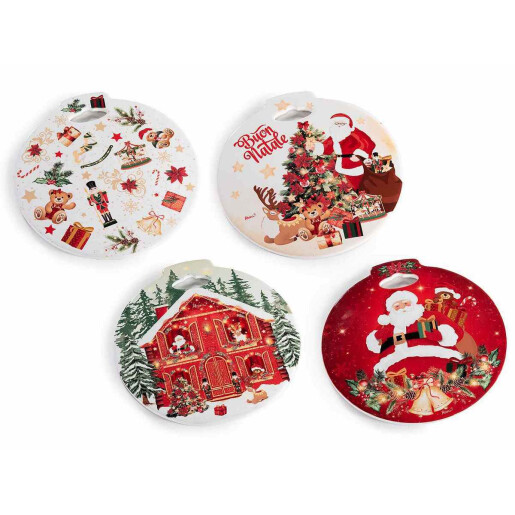 Set 4 suporturi vase fierbinti Craciun ceramica multicolora cm 20 x 21 H