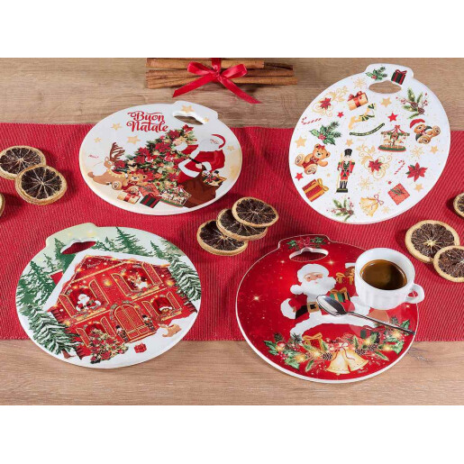 Set 4 suporturi vase fierbinti Craciun ceramica multicolora cm 20 x 21 H