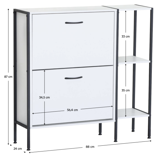 Pantofar pal alb otel negru Sovio 88x24x87 cm