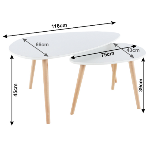 Set 2 masute mdf alb fag natur Folko 116x66x45 cm, 75x43x39 cm