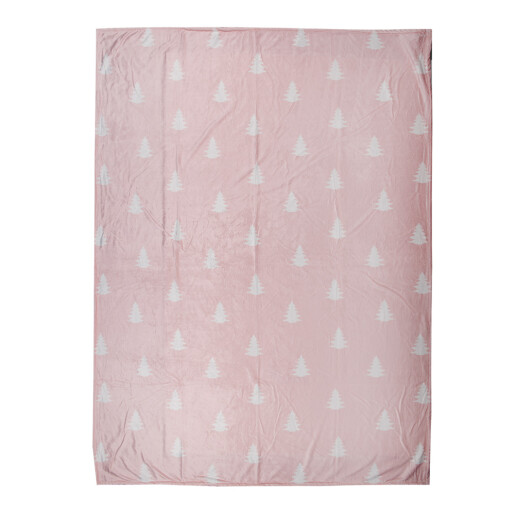 Patura Craciun Brazi poliester alb roz 130x170 cm