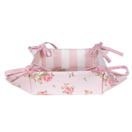 Cos paine bumbac verde roz 35x35x8 cm