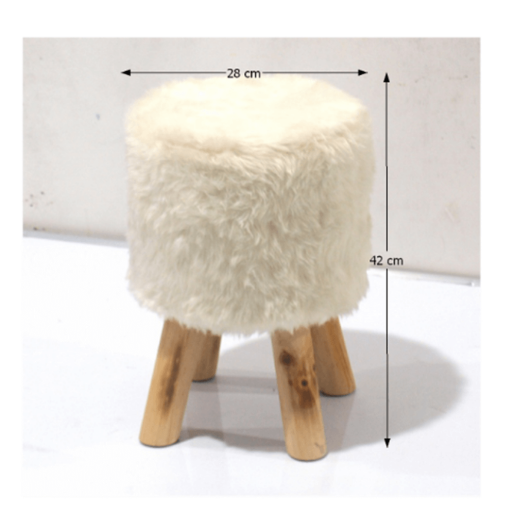Taburet textil alb picioare pin natur Alpia 28x28x42 cm