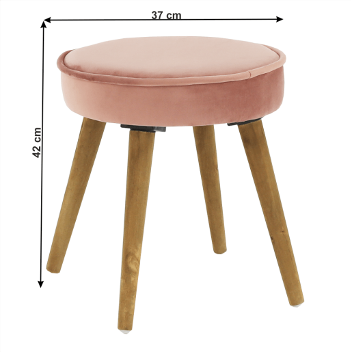Taburet catifea roz lemn maro Saida 37x37x42 cm