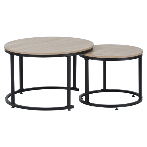 Set 2 masute cafea mdf laminat stejar sonoma metal negru Tarni 70x45 cm, 50x40 cm