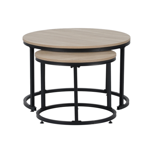 Set 2 masute cafea mdf laminat stejar sonoma metal negru Tarni 70x45 cm, 50x40 cm