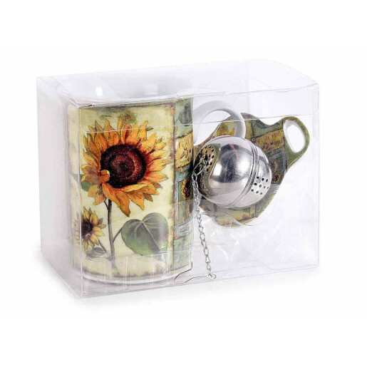 Set 3 cani portelan, 3 infuzoare, 3 farfurioare 7.5x10.5 cm, 280 ml