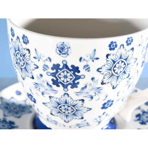 Set 2 cesti portelan alb albastru 10.5x9.5 cm, 400 ml