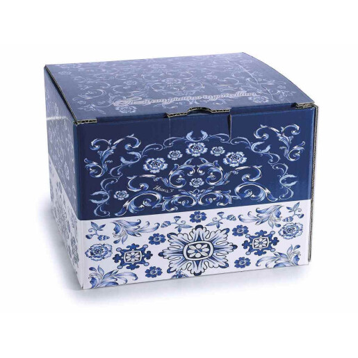 Set 2 cesti portelan alb albastru 10.5x9.5 cm, 400 ml