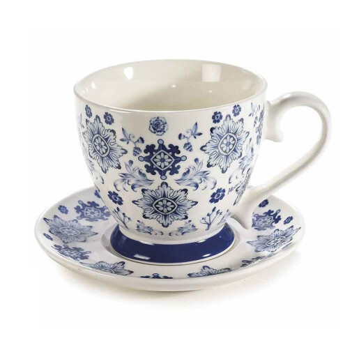 Set 2 cesti portelan alb albastru 10.5x9.5 cm, 400 ml