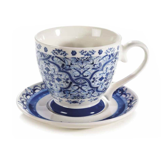 Set 2 cesti portelan alb albastru 10.5x9.5 cm, 400 ml