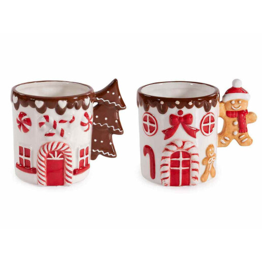 Set 4 cani Craciun ceramica multicolora Ø 9,5 cm x 10 H, 400 ml