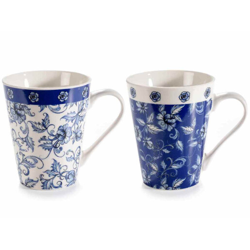 Set 6 cani portelan alb albastru 8.5x10 cm, 280 ml