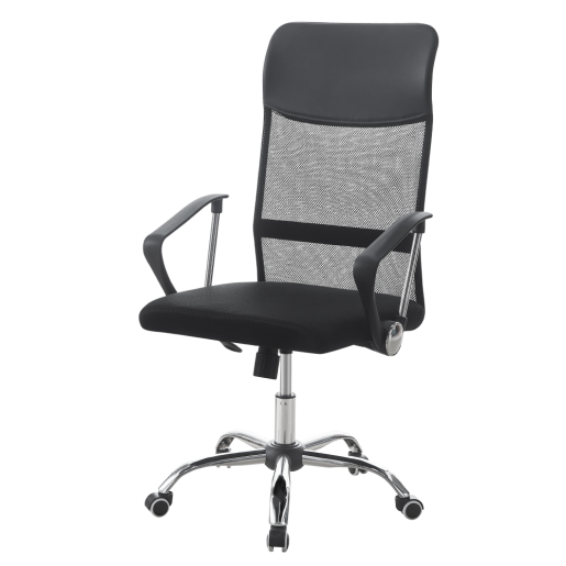 Scaun birou piele ecologica neagra crom 59,5x57,5x107-117 cm