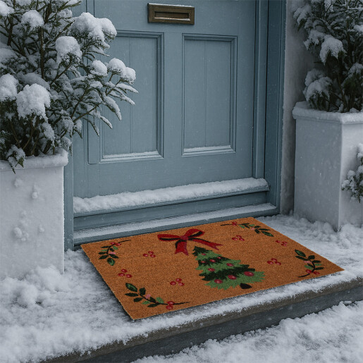 Covoras Craciun Bradut intrare casa fibre cocos 75x45x1 cm
