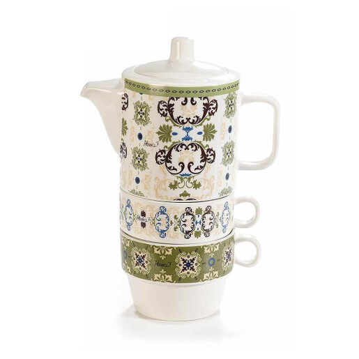 Set 2 ceainice, 4 cesti portelan multicolor 14x8x20 cm, 320 ml, 190 ml