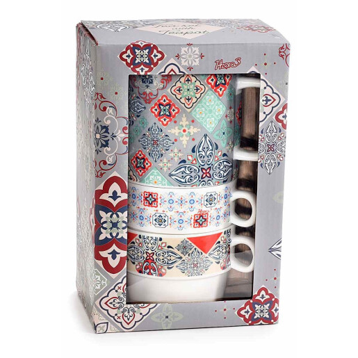 Set 2 ceainice, 4 cesti portelan multicolor 14x8x20 cm, 320 ml, 190 ml