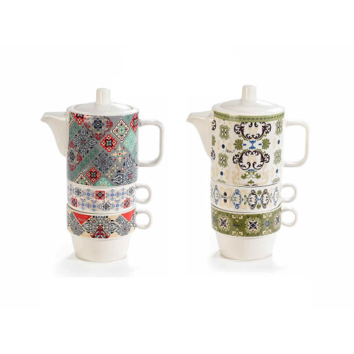 Set 2 ceainice, 4 cesti portelan multicolor 14x8x20 cm, 320 ml, 190 ml