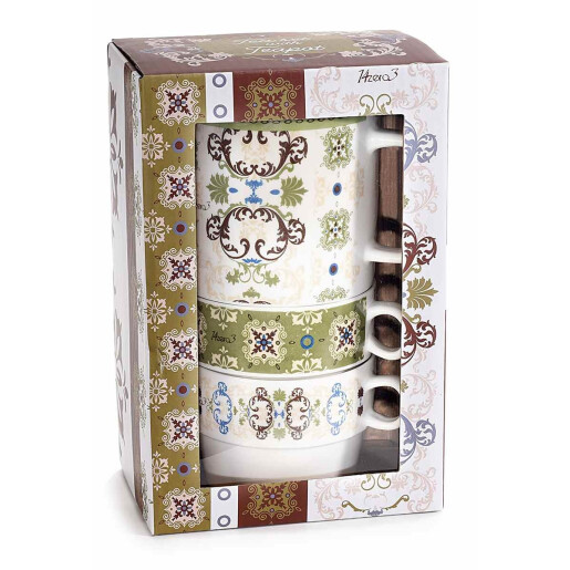 Set 2 ceainice, 4 cesti portelan multicolor 14x8x20 cm, 320 ml, 190 ml