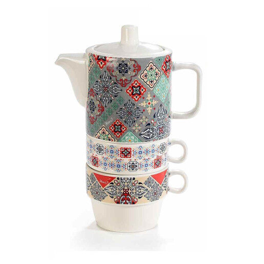 Set 2 ceainice, 4 cesti portelan multicolor 14x8x20 cm, 320 ml, 190 ml