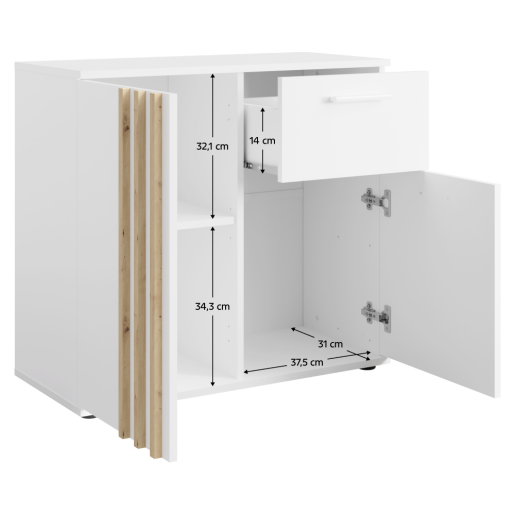 Comoda DTD mdf laminat alb stejar artisan Tolis 80x35x73 cm