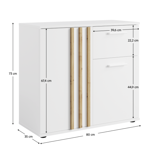 Comoda DTD mdf laminat alb stejar artisan Tolis 80x35x73 cm