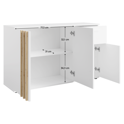 Comoda DTD mdf laminat alb stejar artisan Tolis 120x35x73 cm