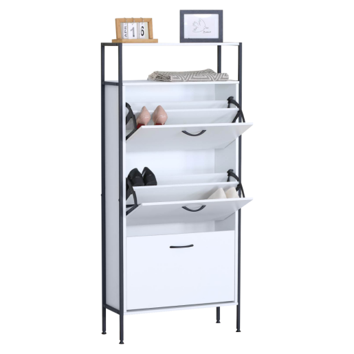 Pantofar pal alb otel negru Tredis 63x24x141 cm