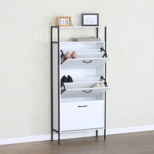 Pantofar pal alb otel negru Tredis 63x24x141 cm