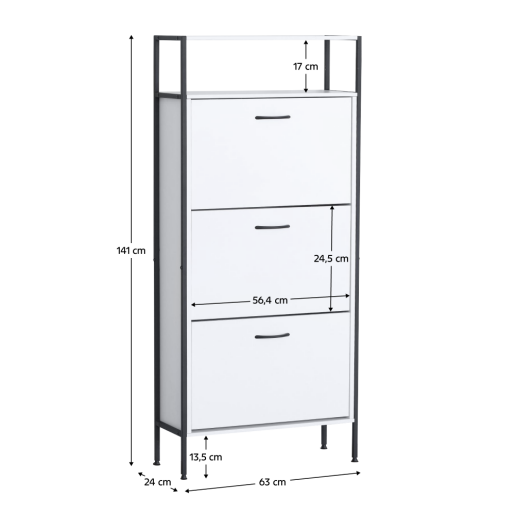 Pantofar pal alb otel negru Tredis 63x24x141 cm