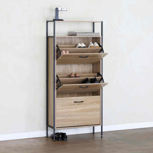 Pantofar pal stejar otel negru Tredis 63x24x141 cm