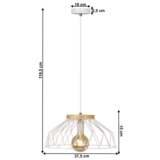 Lustra metal alb lemn natur Trex 37.5x37.5x119.5 cm
