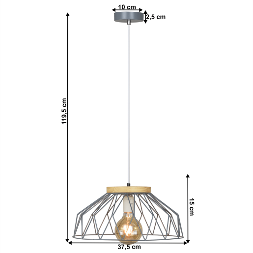 Lustra metal gri lemn natur Trex 37.5x37.5x119.5 cm 