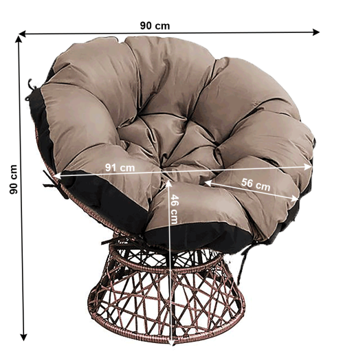Fotoliu rotativ rattan artificial cu perna maro negru Triss 90x90x90 cm