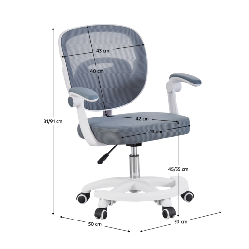 Scaun birou pivotant gri alb Trixi 59x50x81-91 cm