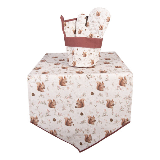 Traversa masa Veverite bumbac bej maro 50x160 cm