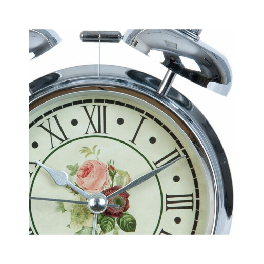 Ceas desteptator metal argintiu clasic Roses 12x15 cm
