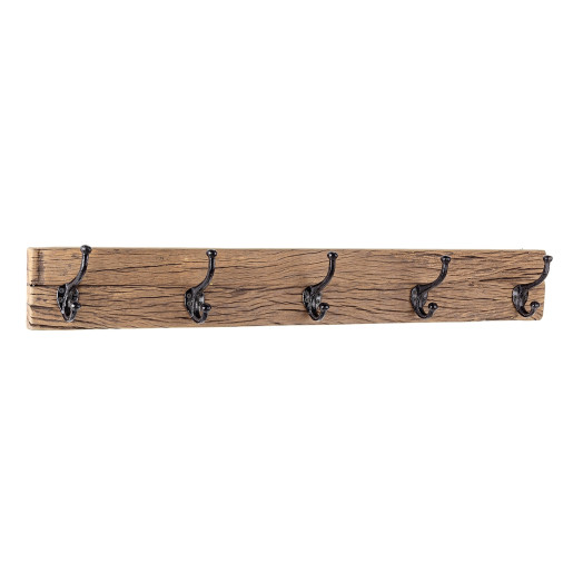 Cuier de perete din lemn maro cu 5 agatatori din fier negru patinat Rafter 94 cm x 14 cm x 13 cm